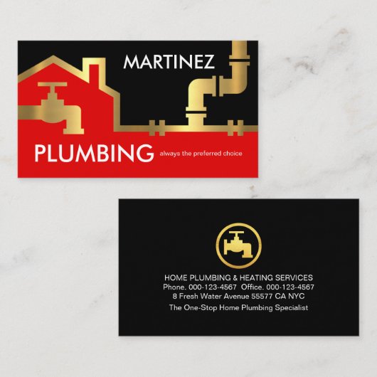 Gold Building Pipe Frame Plumber Service 名刺 (正面/裏面)
