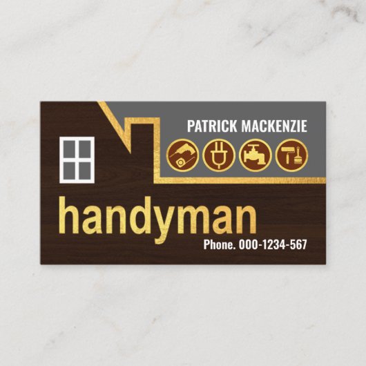 Gold Building Rooftop Handyman Tools 名刺 (正面)