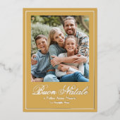 Gold Buon Natale e Felice Anno Nuovo Script Photo 箔シーズンカード (正面)