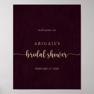 Gold Burgundy Calligraphy Bridal Shower Welcome ポスター