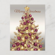 Gold Burgundy Christmas Tree Holiday