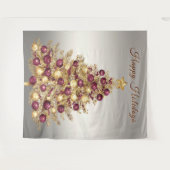 Gold Burgundy Christmas Tree Holiday Backdrop タペストリー (正面(横))