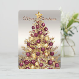 Gold Burgundy Christmas Tree Holiday Card シーズンカード