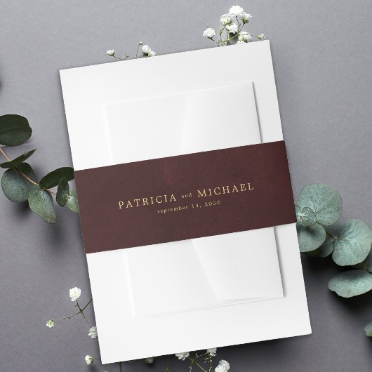 Gold burgundy elegant wedding invitation 招待状ベリーバンド