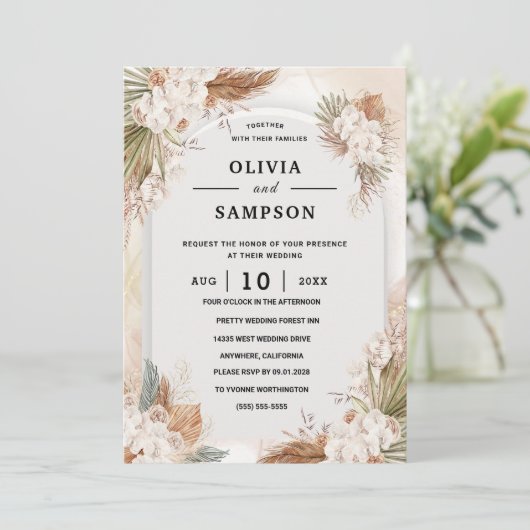 Gold Burgundy Gold Blush Pink Wedding 招待状 (スタンド正面)