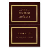 Gold burgundy guest name wedding place card  テーブルナンバー (正面)