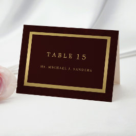 Gold burgundy guest name wedding place card  テーブルナンバー