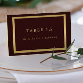 Gold burgundy guest name wedding place card  テーブルナンバー