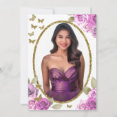 Gold Butterflies Pink Roses 18th Debut Birthday 招待状 (裏面)