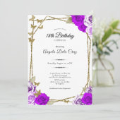 Gold Butterflies Purple Roses 18th Debut Birthday 招待状 (スタンド正面)