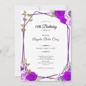 Gold Butterflies Purple Roses 18th Debut Birthday 招待状 (正面)