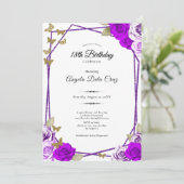Gold Butterflies Purple Roses 18th Debut Birthday 招待状 (スタンド正面)