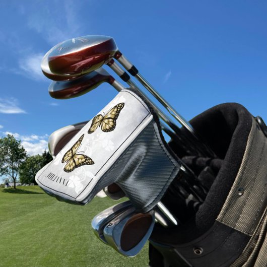 Gold Butterfly Floral Golf Head Cover ゴルフヘッドカバー