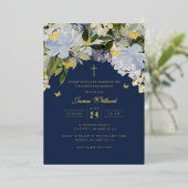 Gold Butterfly Navy Boys First Communion Foil 箔招待状 (立ち正面)
