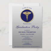 Gold Caduceus Blue Medical Graduation | Photo 招待状 (正面)