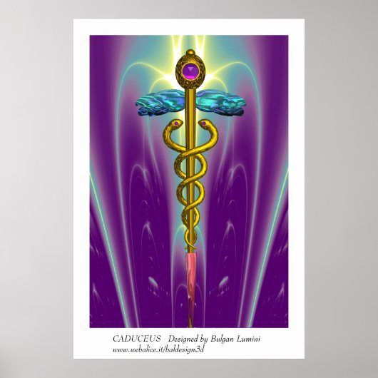 GOLD CADUCEUS Medical Symbol Purple Green Waves ポスター (正面)