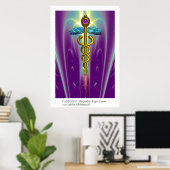 GOLD CADUCEUS Medical Symbol Purple Green Waves ポスター (ホームオフィス)