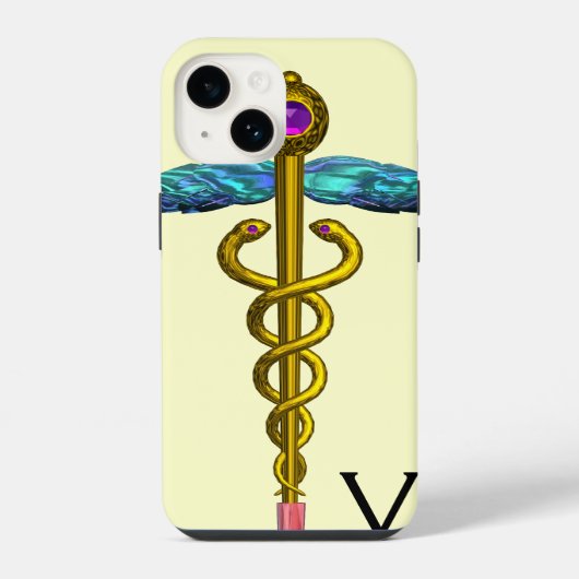 GOLD CADUCEUS MONOGRAM,ホワイト iPhoneケース (裏面)
