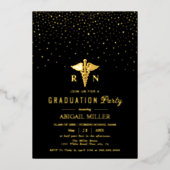 Gold caduceus on black Class Of 2026 graduation 箔招待状 (正面)