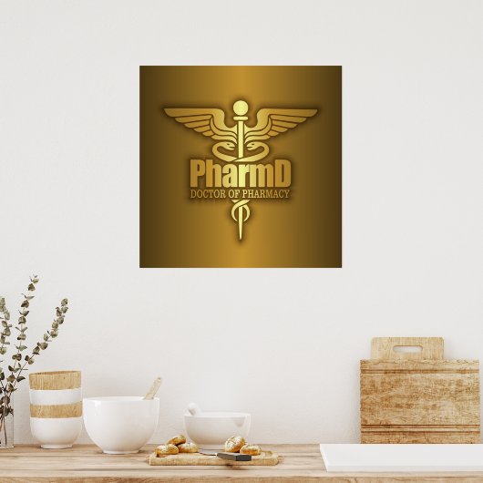 Gold Caduceus (PharmD) ポスター (キッチン)