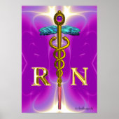 GOLD CADUCEUS REGISTERED NURSE SYMBOL,Pink Fuchsia ポスター (正面)