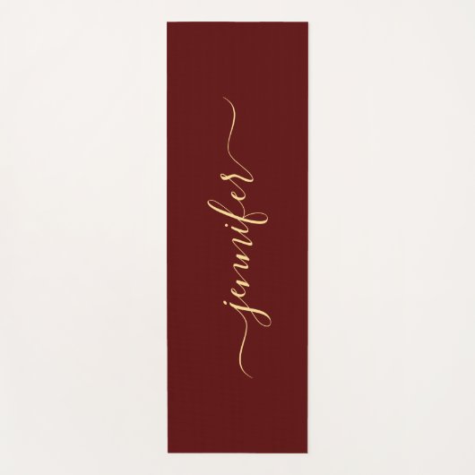 Gold Calligraphy Script Personalized Name Maroon ヨガマット (正面)