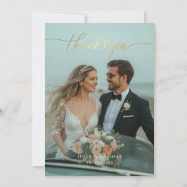 Gold Calligraphy Wedding Photo Thank You Card サンキューカード