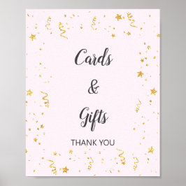 Gold Celebration on Pink Cards & Gifts Sign ポスター