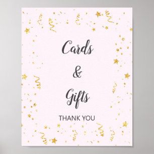 Gold Celebration on Pink Cards & Gifts Sign ポスター