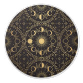 Gold Celestial Sun Moon Phases Geometric Pattern セラミックノブ (正面)