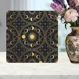 Gold Celestial Sun Moon Phases Geometric Pattern タイル