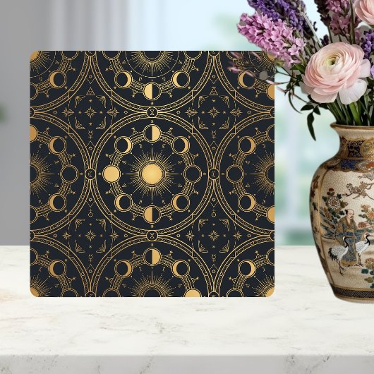 Gold Celestial Sun Moon Phases Geometric Pattern タイル