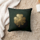 Gold Celtic Knot Shamrock Green Velvet Pillow クッション (ブランケット)