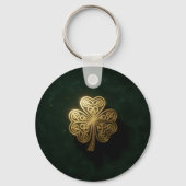 Gold Celtic Shamrock Green Metal Keychain キーホルダー (正面)