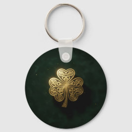 Gold Celtic Shamrock Green Metal Keychain キーホルダー