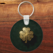 Gold Celtic Shamrock Green Metal Keychain キーホルダー (正面)