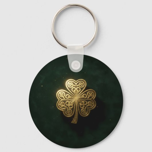 Gold Celtic Shamrock Green Metal Keychain キーホルダー (裏面)