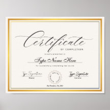 Gold Certificate of completion, award diploma