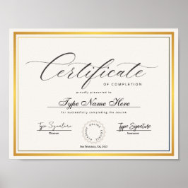 Gold Certificate of completion, award diploma ポスター