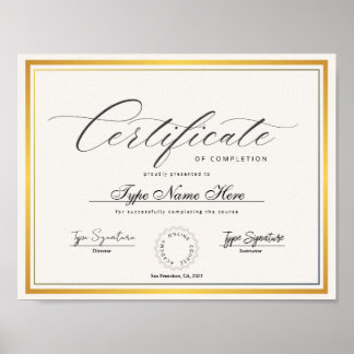 Gold Certificate of completion, award diploma ポスター