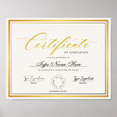 Gold Certificate of completion, award diploma ポスター (正面)