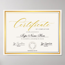 Gold Certificate of completion, award diploma ポスター