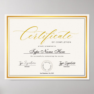 Gold Certificate of completion, award diploma ポスター