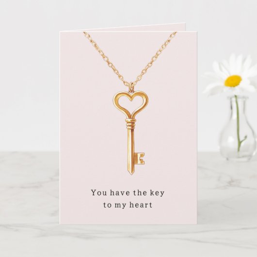 Gold Chain Heart Necklace Key To Heart Love カード (小さな植物)