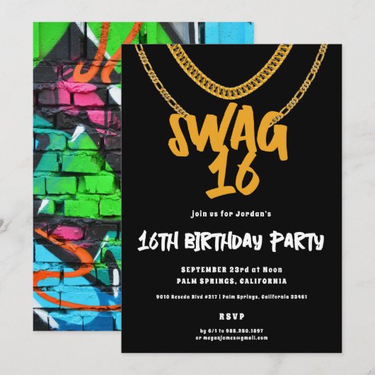Gold Chain | Swag 16 バースデーパーティー 招待状 (正面/裏面)