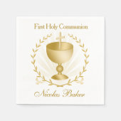 Gold Chalice First Communion Cross Laurel Wreath スタンダードカクテルナプキン (正面)