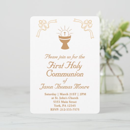 Gold Chalice First Holy Communion Invitation 招待状 (スタンド正面)