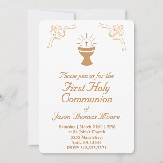 Gold Chalice First Holy Communion Invitation 招待状 (正面)