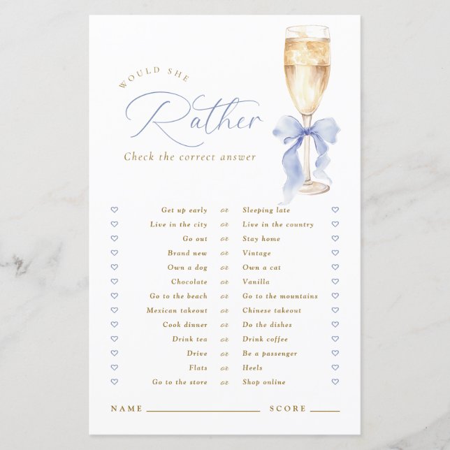 Gold Champagne Blue Bow Would She Rather Game (正面)