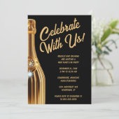 Gold Champagne Bottle on Black New Year's Eve  招待状 (スタンド正面)